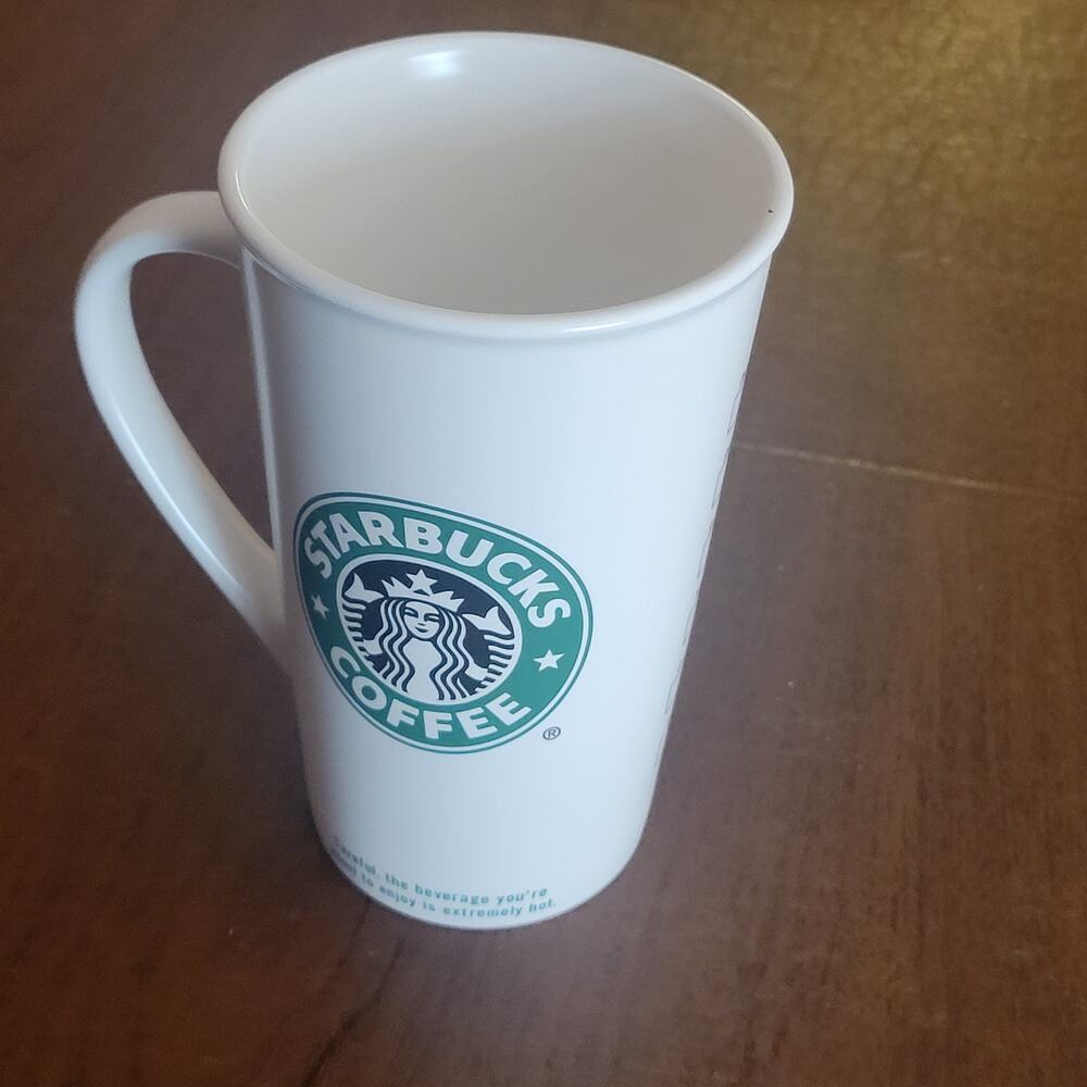 Vintage 2006 Starbucks White Ceramic Travel Coffee Mug 16oz Drink Box Siren Logo